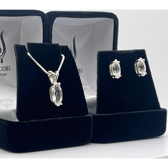 Beautiful 4ctw Marquise Cut White Sapphire Earrings and Necklace Set - Picture 2 of 6